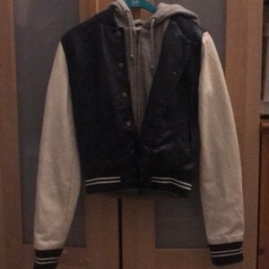 Obey hooded faux leather jacket XS